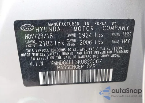 2019 Hyundai Elantra Sel из США, поврежденный, VIN KMHD84LF3KU823367